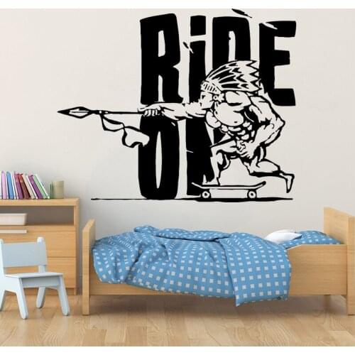 Skateboarder Wall Sticker Quote Ride On Decal Aboriginal Sports Stickers Skateboard Home Decor Bedroom Living Room Decoration