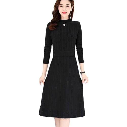 New Fashion Autumn Knitted Womens Clothing Lady Elegant Slim Stretch Dress 2021 Hot Sale Plus Velvet Warm Winter Dresses OK843