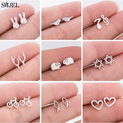 New Mini Animal Earings Women Jewelry Cute Bird Sheep Fish Rabbit Stud Earrings Pendientes Small Star Moon Earing Brincos