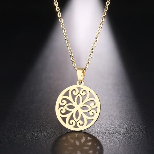 DOTIFI Stainless Steel Necklace For Women Man Exquisite Openwork Pattern Gold Silver Color Pendant Necklace Engagement Jewelry