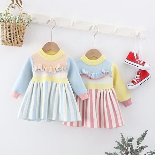 Long Sleeve Sweater Dress Autumn Winter Girls Princess Baby Girl Clothes Sweet Tutu Party Dresses Christmas Little Girl Clothes