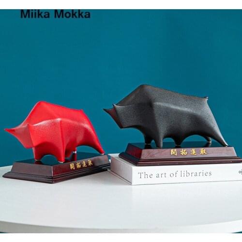 Bull Statue Animal Figurine Abstract Geometric Style Ceramic Sculpture Home Living Room Office Desktop Decoration Gift