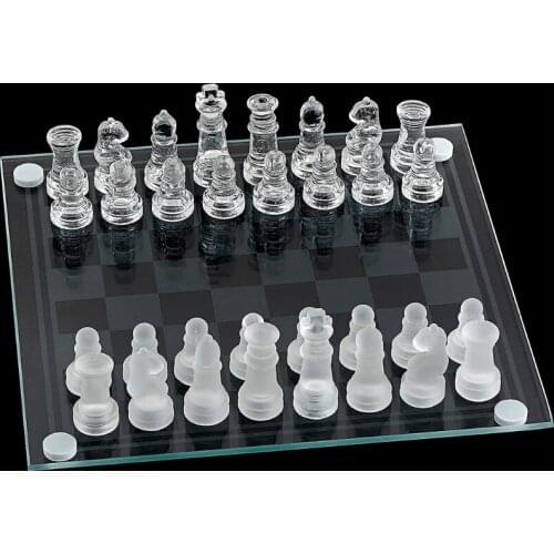 Glass Traditional Chess Set 32 Pieces Glass Frosted Traditional Chess Board Game