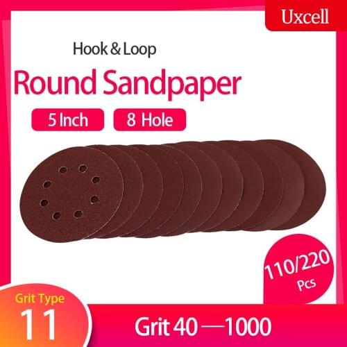 Uxcell 5inch 125mm 8 Hole Round Hook and Loop Sanding Discs 40 60 80 120 150 180 240 320 400 800 1000 Grit Car Polish Sandpaper