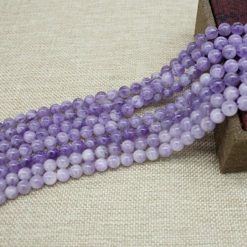 High Quality Natural Stone Purple Amethysts Crystals Round Loose Beads Purple Jadess Beads 6MM 8MM For Jewelry Making Earrings