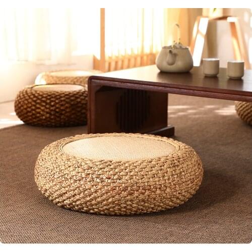 Japanese Hand Made Rattan Tatami Cushion Straw Cushion Futon Pouf Meditation Cushion Coffee Table Tea Low Chair Floor Cushion