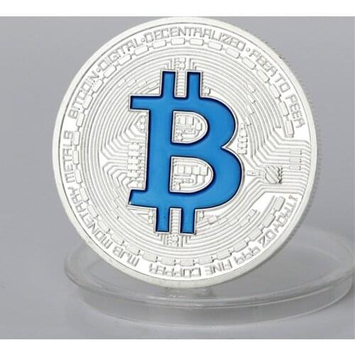 Bule Bitcoin Coin Commemorative Round Collectors Coin BTC Coin with Key Ring Commemorative Coin Challenge Coin Collectibles