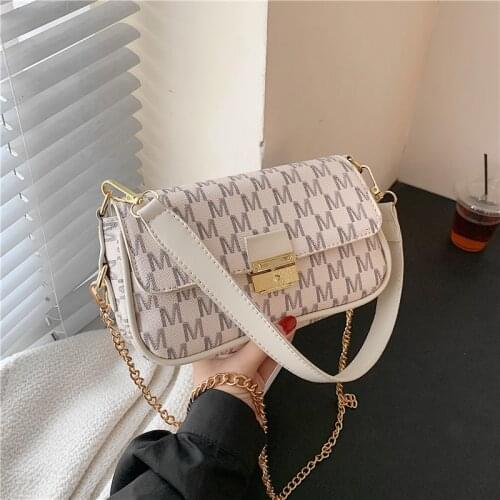 New Trends Letters Printing Chain Crossbody Shoulder Bags For Women Brand Designer Push Lock Baguette Ladies Purses And Handbags