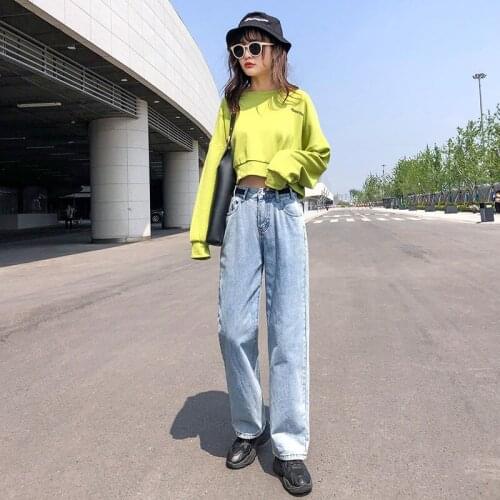 2021 New Women Loose Wide Leg Jeans New Spring Classic Light Blue Washed Denim Pants Female Casual Street Style Cowboy Trousers