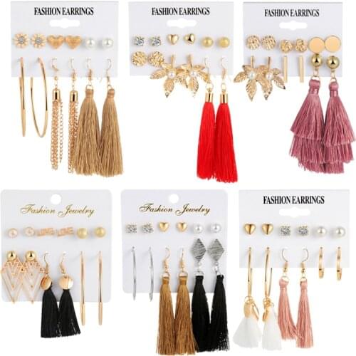 Multi Design Long Tassel Earrings 2019 Bohemian Flower Love Heart Geometric Stud Earrings for Women Female Wedding Jewelry
