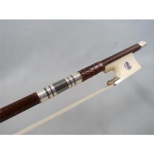 1pc Professional snakewood violin bow ox bone frog nickel siver fittings Siberia white horsetail best balance