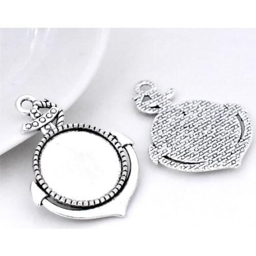 10pcs 20mm Inner size Antique Silver Plated Anchor Style Cabochon Base Cameo Setting Charms Pendant-A3-63