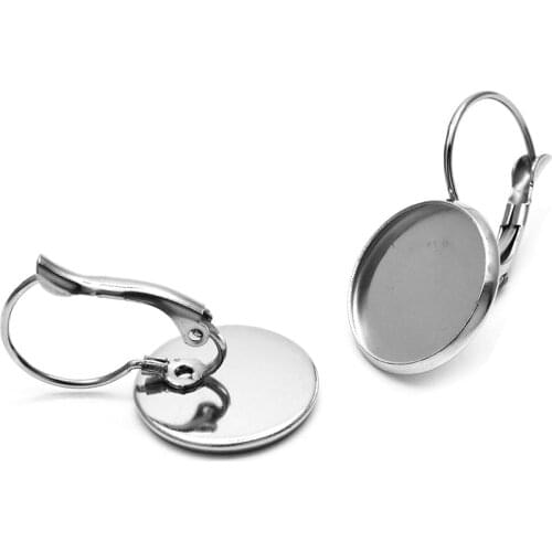 10Pcs 316 Stainless Steel Earring Hook Ear Wires with Open Loop with 6-30mm Flat Round Blank Cabochon Setting For Jewelry Making