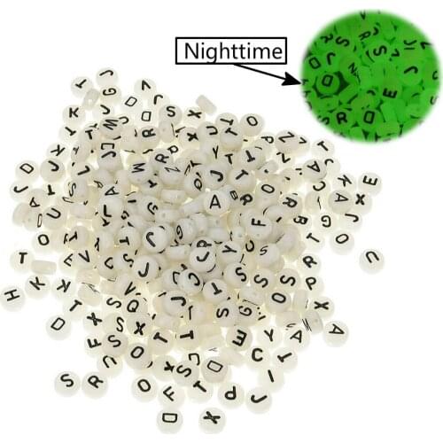 200pcs Acrylic Beads Round Letter Number Heart-shaped Luminous Bead Charms Jewelry Making Kid DIY Accessories 4*7mm Loose Spacer