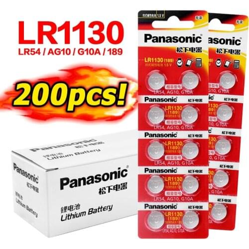 200pcs/lot 100% Original Panasonic 1.5V AG10 LR1130 Alkaline Button Coin Cell Battery AG10 389 LR54 SR54 SR1130W 189 LR1130