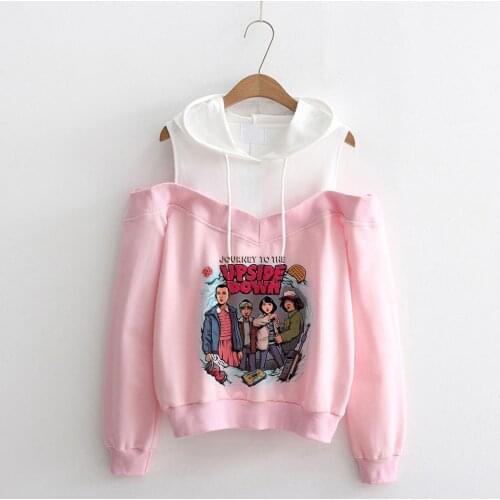 2021 Classic TV Stranger Things off shoulder Hoodie Women Stranger Thing Sweatshirts Kawaii cotton Oversized Harajuku Sexy Tops
