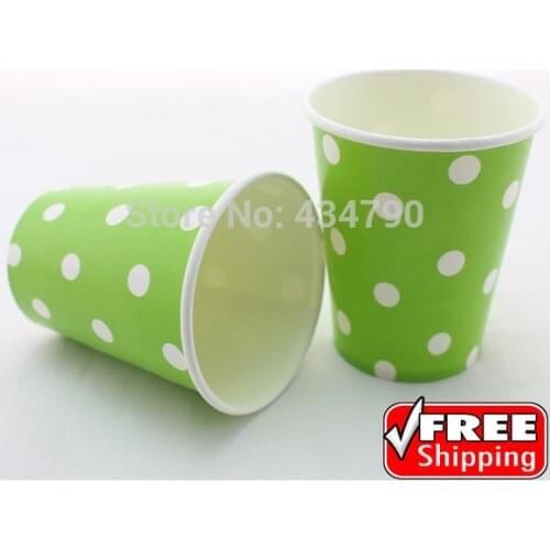 60pcs 9OZ Green Colored Paper Cups White Polka Dot for Drinking Milk Tea Beverage,Disposable Party Tableware-Choose Your Colors