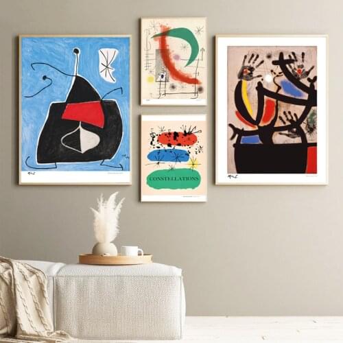 André Breton & Joan Miró Abstract Painting Art Prints Spanish Surrealist Painter Exhibition Canvas Poster Gallery Wall Art Decor