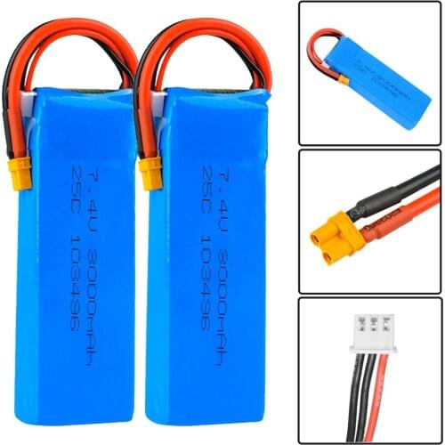 HJ Power 7.4V 2S 3000mAh 25C Rechargeable Lipo Battery XT30U Connector Plug For MJX Bugs 3/6/8 RC Quadcopter Drone RC Model
