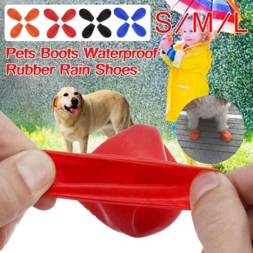 1Set/4Pcs Pets Boots Socks Waterproof Rubber Rain Dog Shoes Non Slip Outdoor Puppies Shoes Candy Color