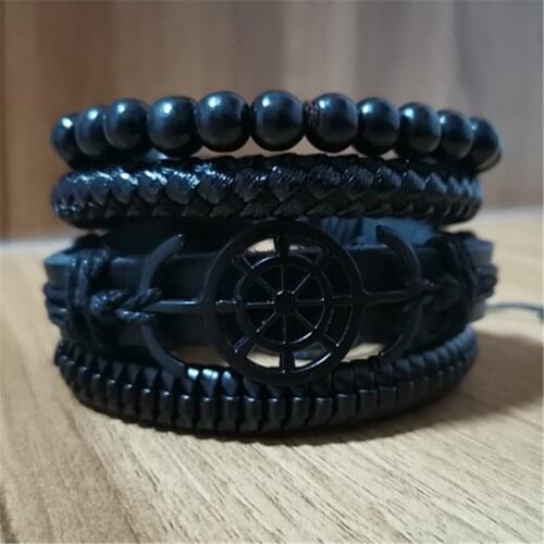 Black Bracelets Guitar Feather music Note Fashion Casual Beads Woven Women Leather Bracelets Men Bracelets Homme Male Jewelry