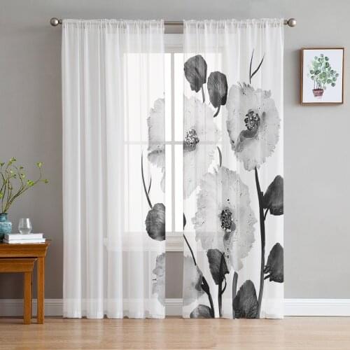 Flowers Watercolor Simple Gauze Curtains For Childrens Bedroom Kitchen Screen For Living Room Holiday Decor Voile Curtain