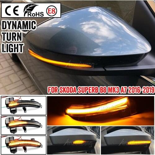 For Skoda Superb A7 B8 MK3 III Typ 3V 2016-2019 2pcs Side Mirror Indicator Dynamic Sequential Flowing LED Turn Signal Light