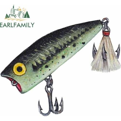EARLFAMILY 13cm x 10.9cm for Fake Green Fishing Lure Vinyl Car Sticker Occlusion Scratch Personality Decoration Waterproof Decal