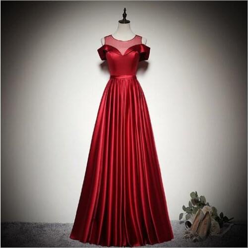 Elegant Burgundy Evening Dress Scoop Neck Long Women for Prom Party Dresses A-Line Stain Simple vestidos