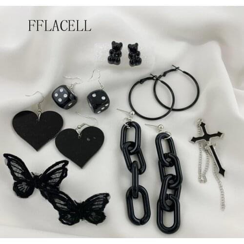 FFLACELL 2020 Korea New Fashion Black Punk Stud Earrings Temperament Vintage Earrings Unisex Party Accessories