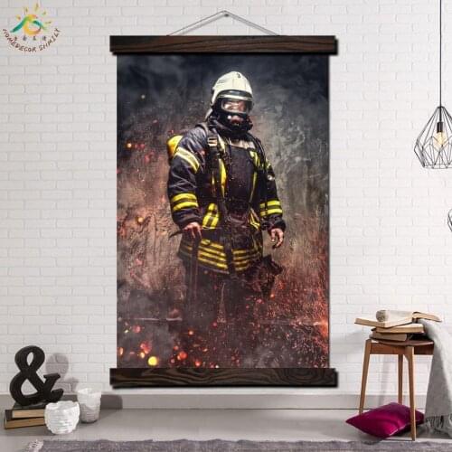 Hero Fireman Picture Modern Wall Art prints poster Picture And Poster Wood Frame Scroll Canvas Painting Home Decoration