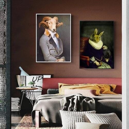 Canvas Painting Nostalgia Gentleman Animal Wall Art Retro Oil Paintings Animal Posters Print for Living Room Fashion Home Decor