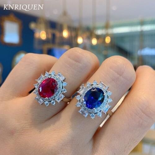 2021 Trend 925 Sterling Silver 8*10mm Ruby Sapphire Gemstone Lab Diamond Rings for Women Vintage Wedding Party Fine Jewelry Gift