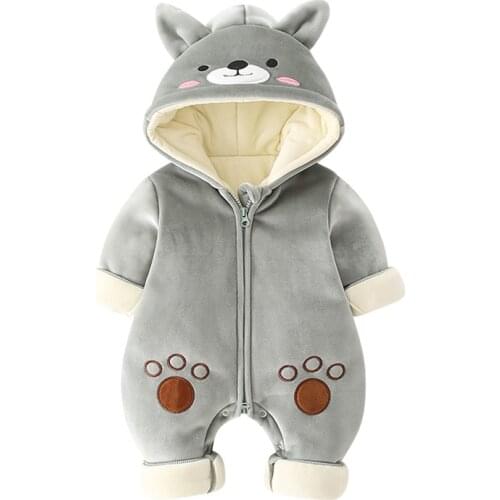 Newborn Winter Hooded Romper Baby Fleece Suit Autumn Zipper Cartton Outerwear Toddler Infant Boy Jumpsuit Baby Clothes Costume