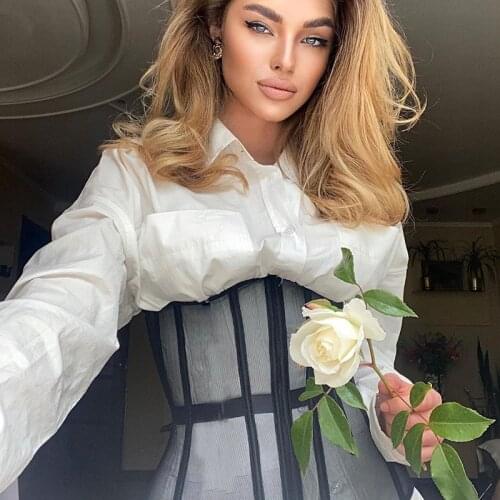 Women Mesh Corset Top Short Waist Belt Sexy Solid Color Bodycon Waspie Belts Chic New Lady Bustiers Tops Female Vest