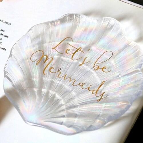 Creative Mermaid Shell Glass Plate Dish Small Fancy Jewelry Storage colored shell plate Tray Ring Trinket Dish Wedding Decor