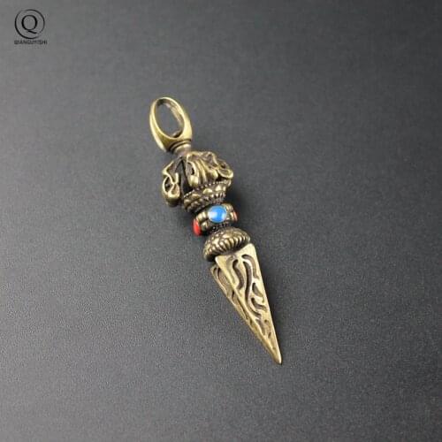Copper Vajry Pestle Beads Keychain Pendant Vintage Brass Buddha Key Chain Lucky Auspicious Retro Key Rings Collection Avoid Evil