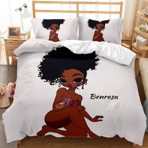 Cute African Girl Printed Duvet Cover Set 150 Bed Set 3D Quilt Beauty Lady Bedding Set Twin Size Teenager Bedroom Home Textile