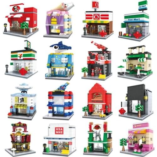 Mini City Stree Series 3D Retail Store Food Drink Cafe Phone Mini Shop Educational Building Blocks Bricks Toys for Children