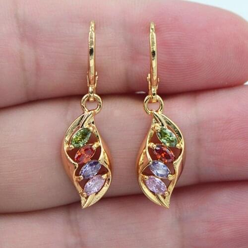 Fashion Jewelry Gold Color Colorful CZ Zircon Geometric Symmetrical Earrings for Women