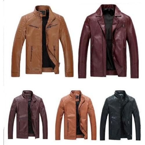 Motorcycle Vintage Faux Leather Jackets Mens Faux Leather Jackets Zipper Fashion Coat