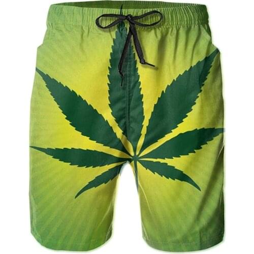 Shorts For Men Green Marijuana Pants Quick-Dry Swim Trunk Mens Swim Shorts with Mesh Lining For Beach