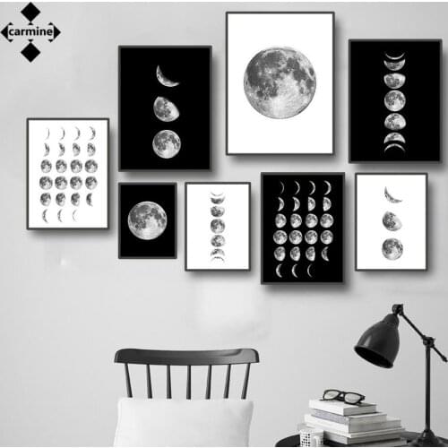 Moon Wall Art Print Painting Black and White Canvas Art Posters and Prints Realism Painting Nordic Print Pictures for Home Decor