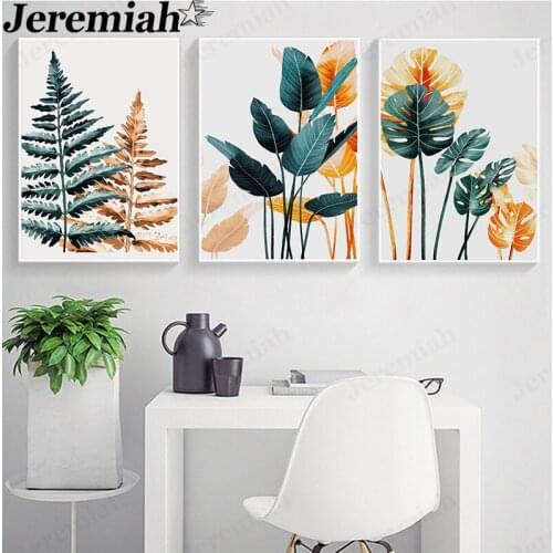 Nordic Color Plant Canvas Sea Poster Orange Green Leaf Painting Scandinavian Style Wall Art Modern Home Living Room Decoration