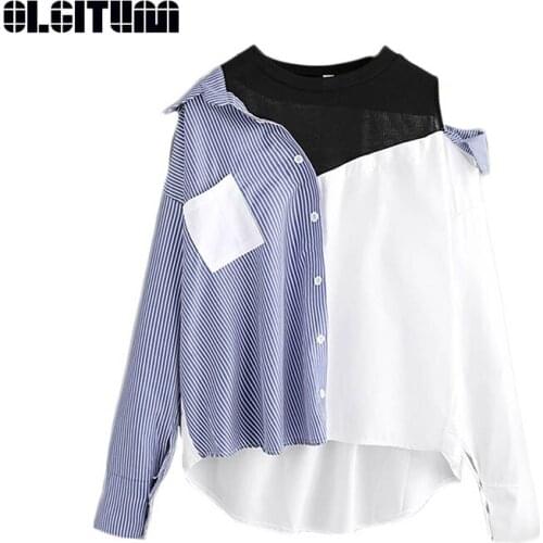 New 2020 Shirt Female Spring Dress Women Bat Sleeve Fashion Wild Fake Two-Piece Shirt Female Long Sleeve BS307