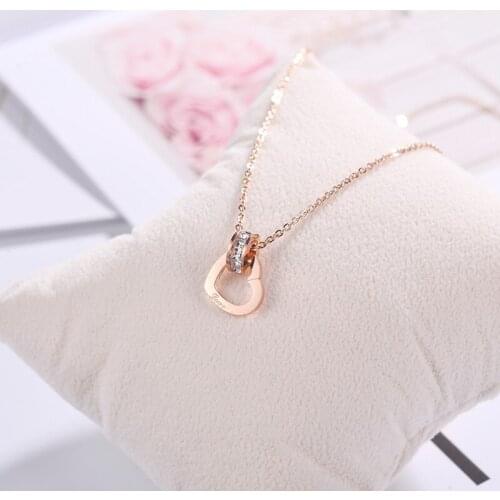 Stainless Steel Necklace for women Luxury Round with Heart Crystal Necklace Pendant on Neck Choker Jewelry