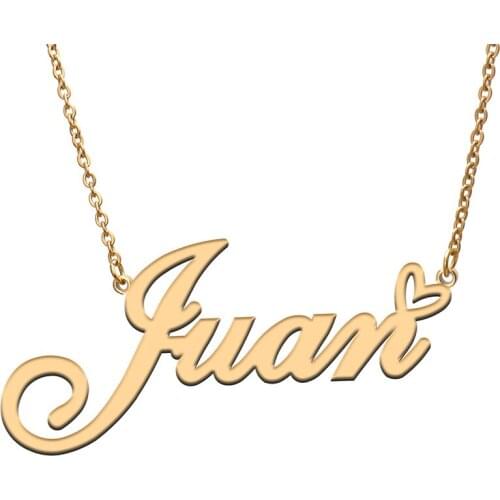 Love Heart Juan Name Necklace for Women Stainless Steel Gold & Silver Nameplate Pendant Femme Mother Child Girls Gift