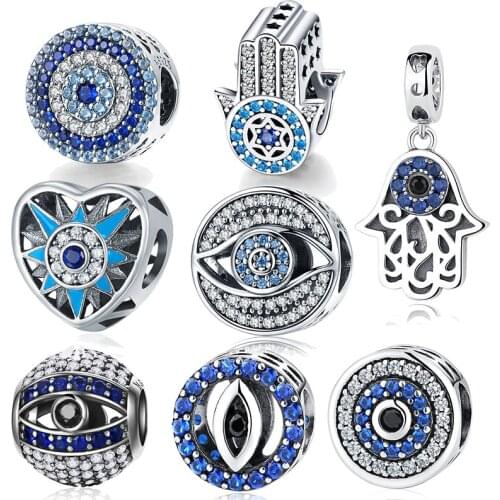 Fit original Pandora bracelet necklace Pendant bead 925 sterling silver blue eyes zircon beads charm for women fashion jewelry