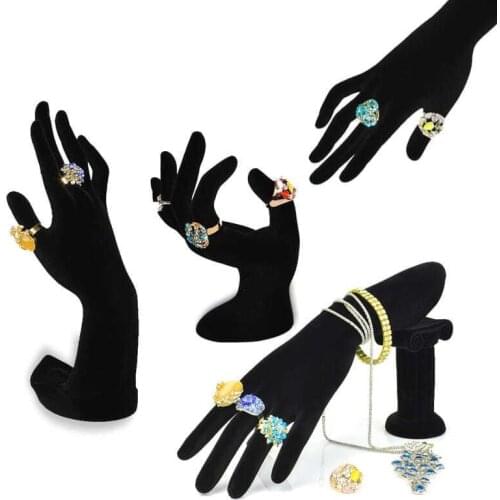 Lady OK Shaped Hand Jewelry Display Stand Black Velvet Hand Model Ring Bracelet Bangle Necklace Hanging Organizer Stand