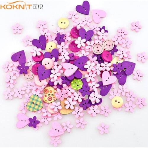 100 pcs/multiple mixed 2 hole wood button red round heart-shaped pattern decoration button for mother sewing DIY cut-out craft